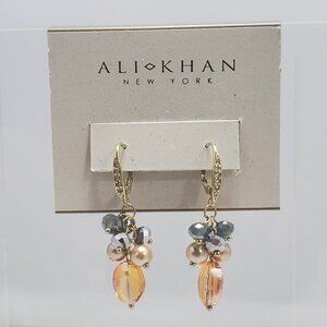 Ali Khan gold tone with amber-toned bead crystal dangle earring